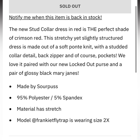 Excellent used condition Sourpuss STUD COLLAR DRESS RED in size XL - Picture 9 of 14